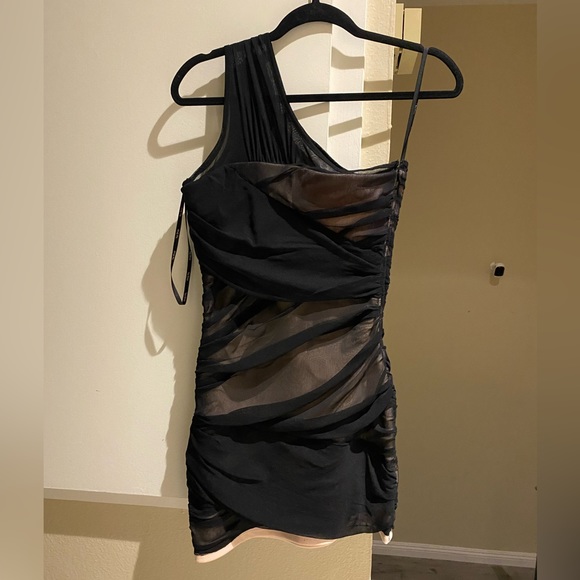 Topshop one shoulder bodycon little black mini dress - Picture 1 of 6